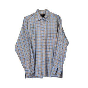Ermenegildo Zegna Luxe Check Button Down Shirt Mens L Made in Italy